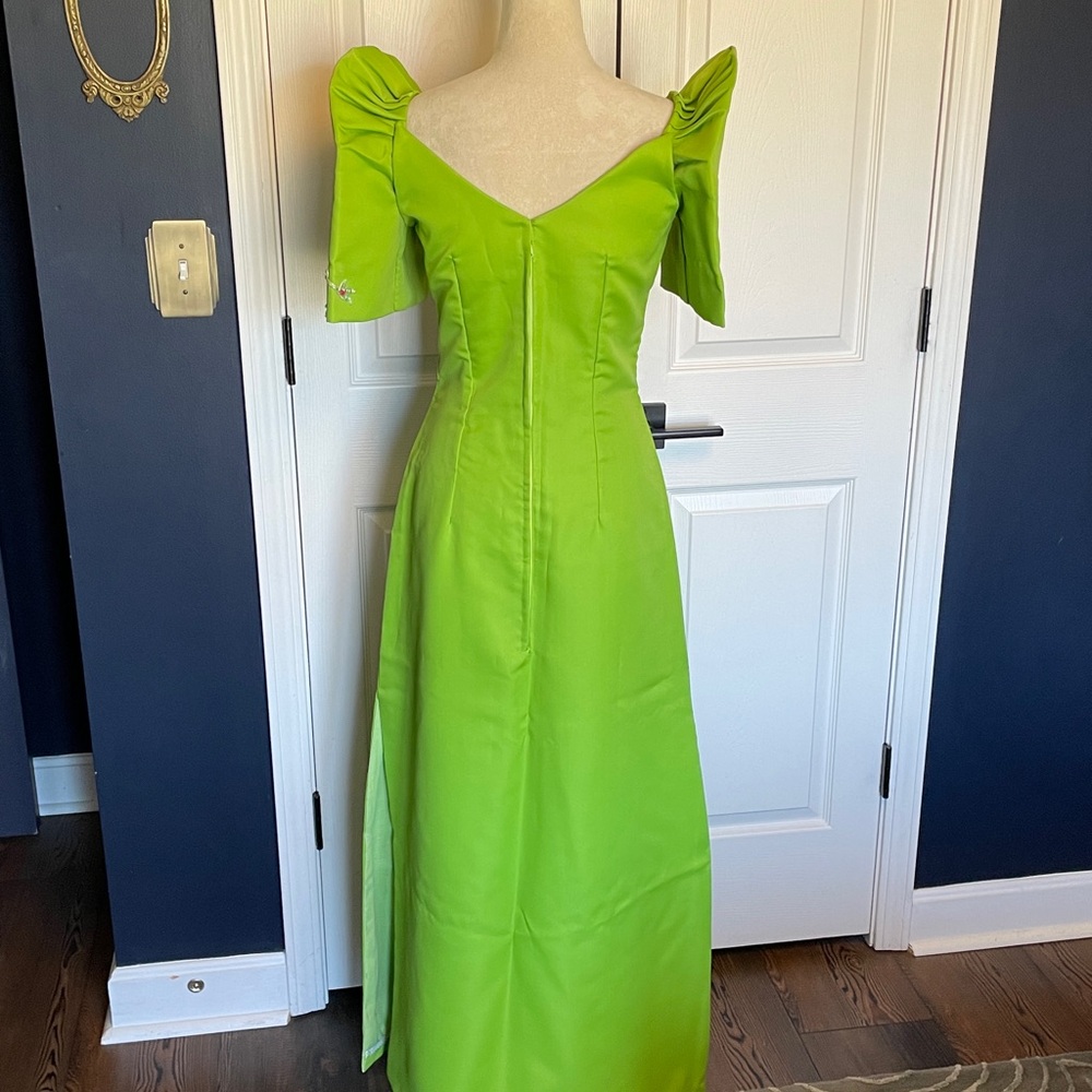 Vintage Handmade Filipiniana Dress Mestiza Gown Lime Green Beaded Size Small - Picture 7 of 15